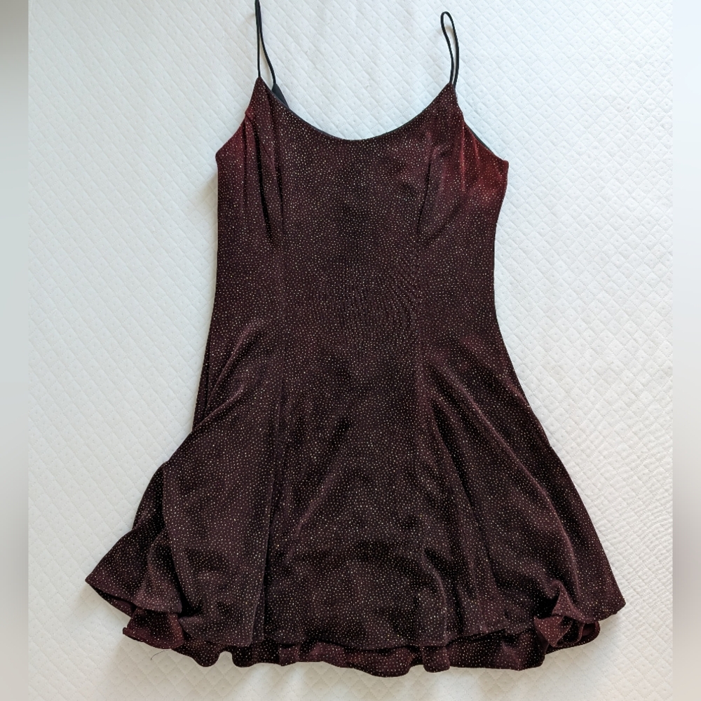 Late Edition Vintage Sparkling Burgundy Slip Cocktail Mini Dress, size M,